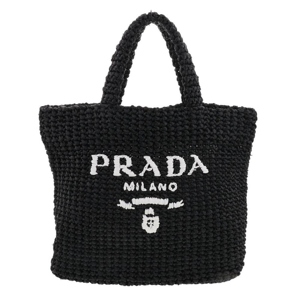 PRADA Crochet Tote Bag Handbag Basket Black A
